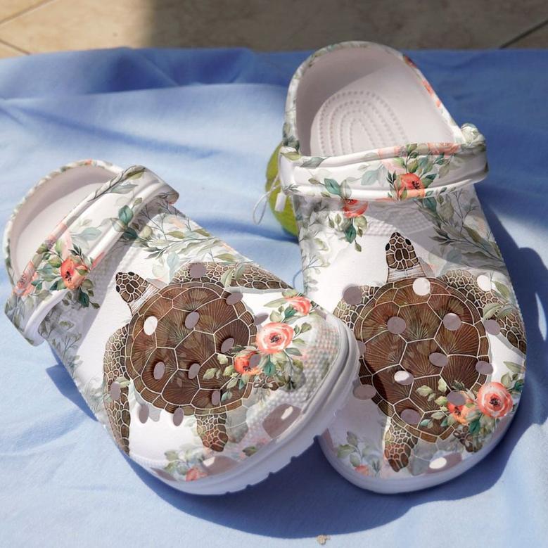 Charming Sea Turtle With Flowers Shoes Clog For Women Girl Mother