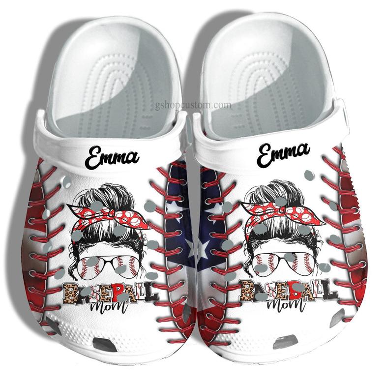 Cheer Up Baseball Mom America Flag Croc Shoes Gift Grandma- Cool Women Baseball Line Shoes Gift Mother 4Th Of July