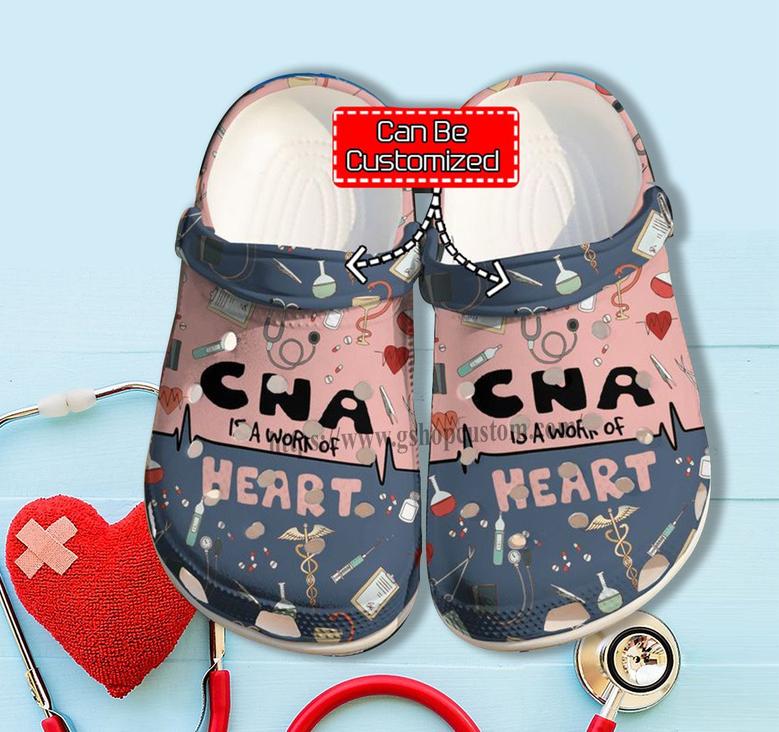 Cna Is A Work Of Heart Shoes Gift Mother Daughter- Nurse Cna Chibi Item Shoes Croc Clogs Customize