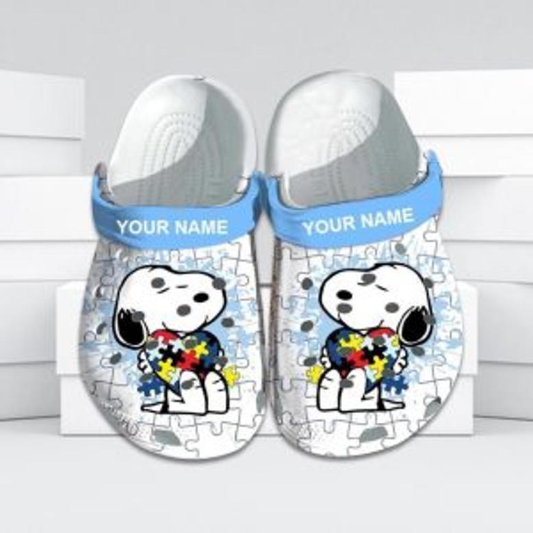 Custom Name Autism Awareness Crocs Snoopy Crocband Clog Shoes For Men Women