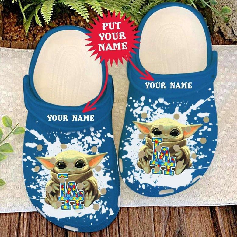 Custom Name Autism Awareness Day Baby Yoda La Puzzle Pieces Crocband Clog Shoes