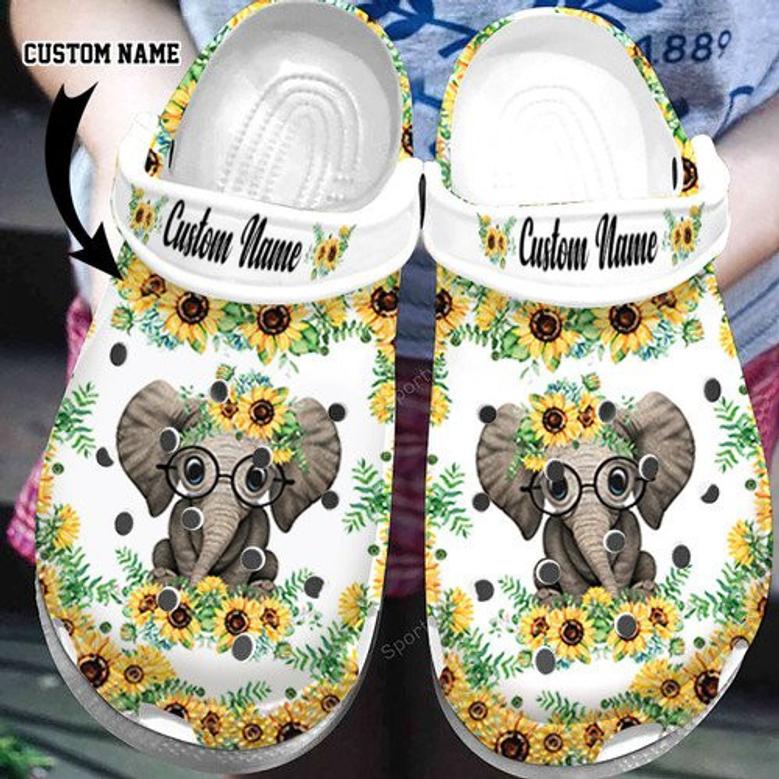 Custom Name Elephant With Sunflower Clogs Shoes