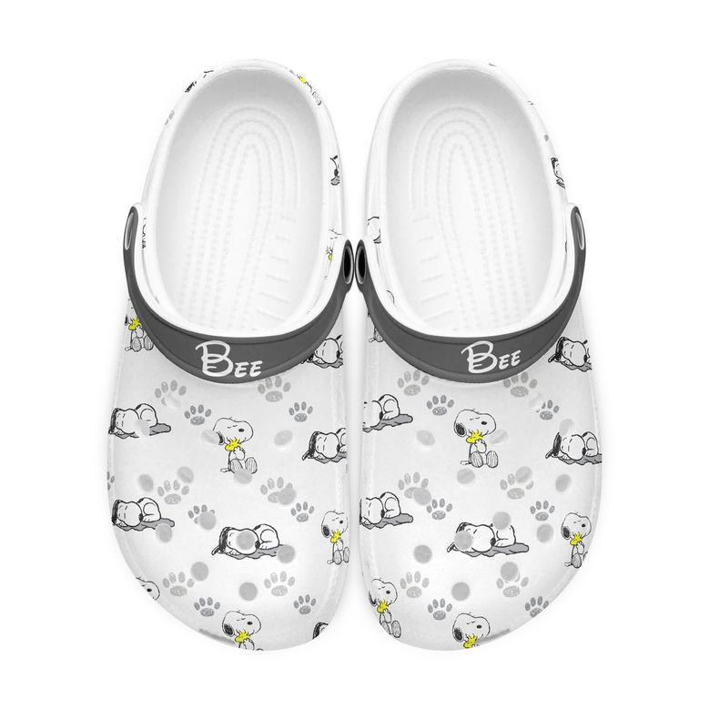 Custom Name Snoopy Icon White Clogs Shoes