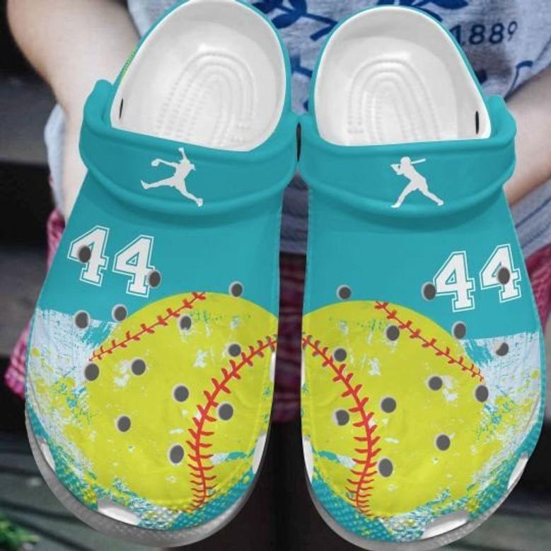 Custom Number Lovely Softball Green Yellow Clogs Shoes