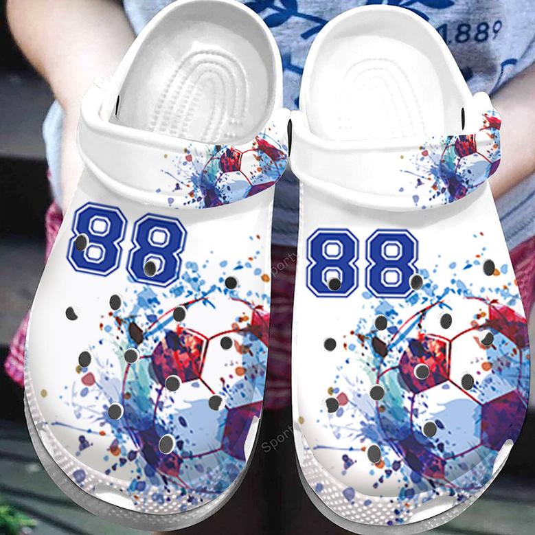 Custom Number Watercolor Soccer Ball Clogs Shoes