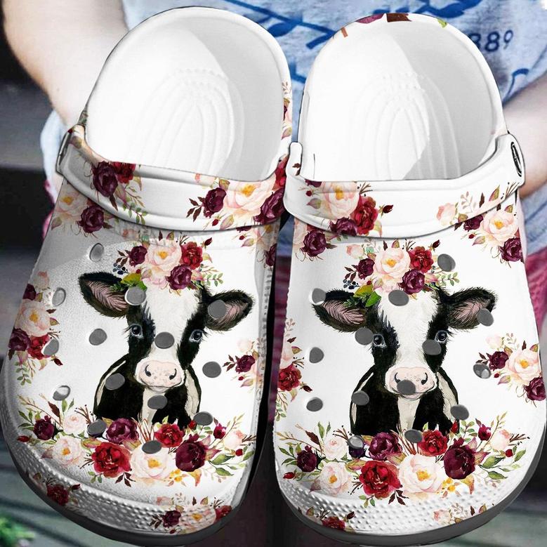 Cute Cow Heifer Flower Shoes - Girl Loves Cow Farm Crocbland Clog Gifts For Women