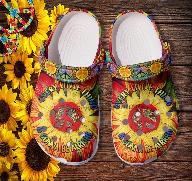 Every Little Thing Gonna Be Alright Croc Shoes Gift Daughter- Hippie Sunflower Peace Shoes Croc Clogs