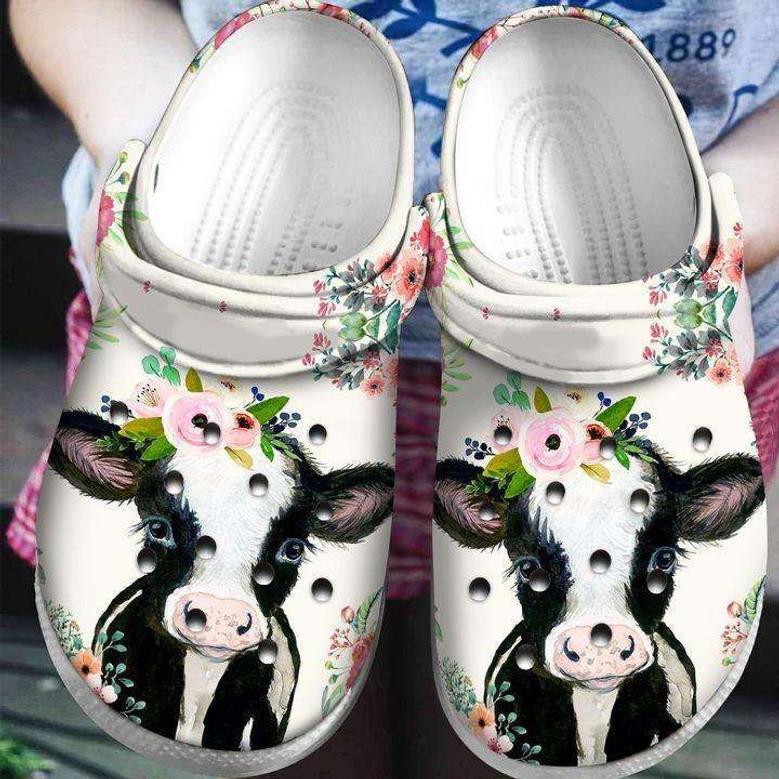 Farmer Heifer Cow Floral Beauty And The Beast Crocband Clogs