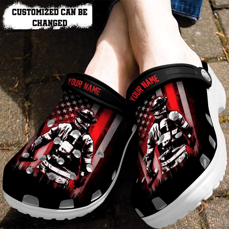 Firefighter Army Usa Flag Shoes Gift Men Father Day- Grandpa Firefighter Shoes Croc Clogs Customize