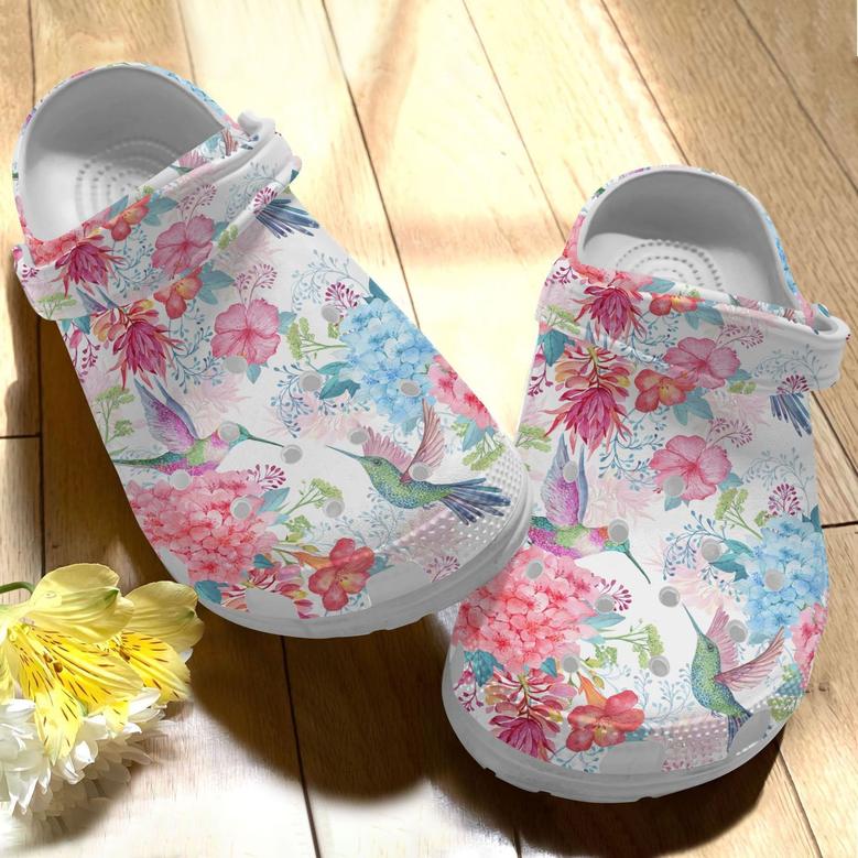 Floral Hummingbird Shoes - Spring Flower Crocbland Clog For Women Girl