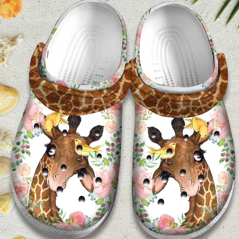 Flower Giraffe With Bird Shoes - Cute Animal Shoes Clogs Birthday Gift For Boy Girl