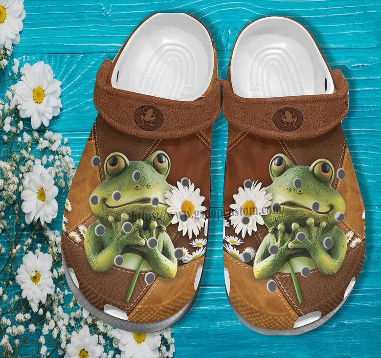 Frog Princess Daisy Flower Leather Croc Shoes Gift Grandaughter - Frog Girl Lover Shoes Croc Clogs Birthday Girl