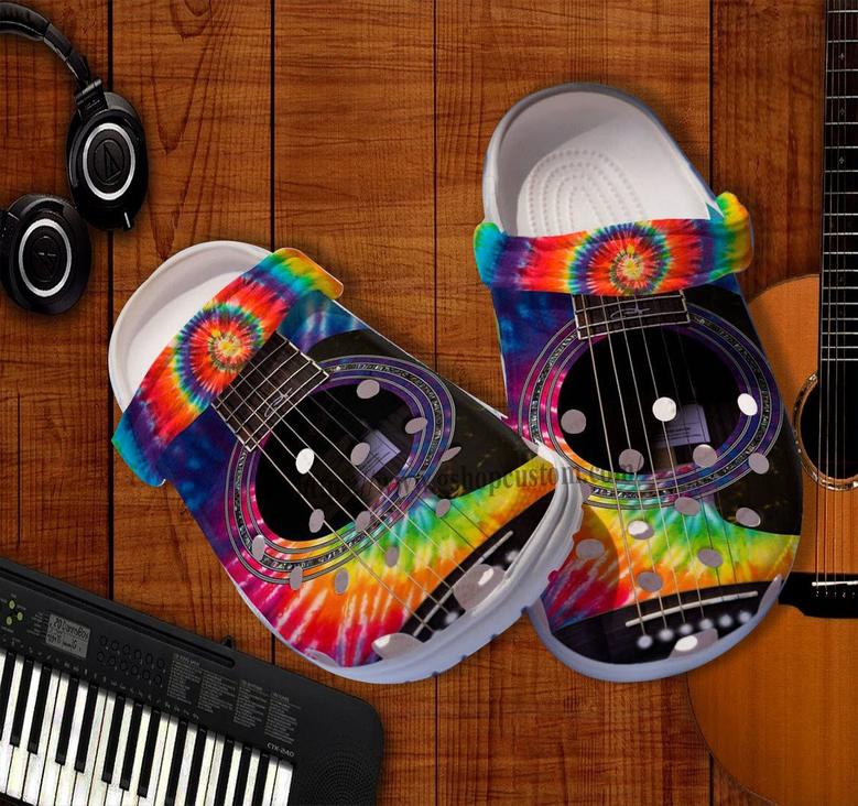 Guitarist Hippie Music Croc Shoes Gift Men Women- Guitar Rainbow Hippie Trippy Shoes Croc Clogs Gift Birthday