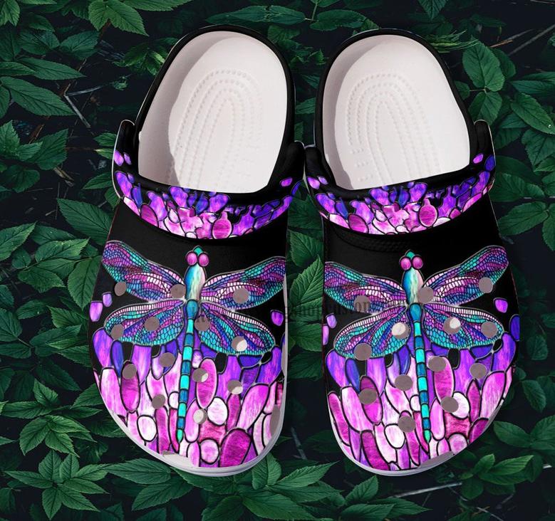Hippie Dragonfly Purple Shoes - Dragonfly Twinkle Hippie Croc Clogs Shoes Gift Birthday