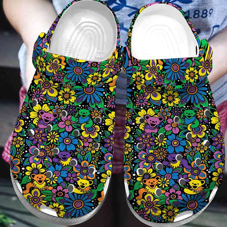 Hippie Grateful Dead Bears Dancing Flower Clog Shoes