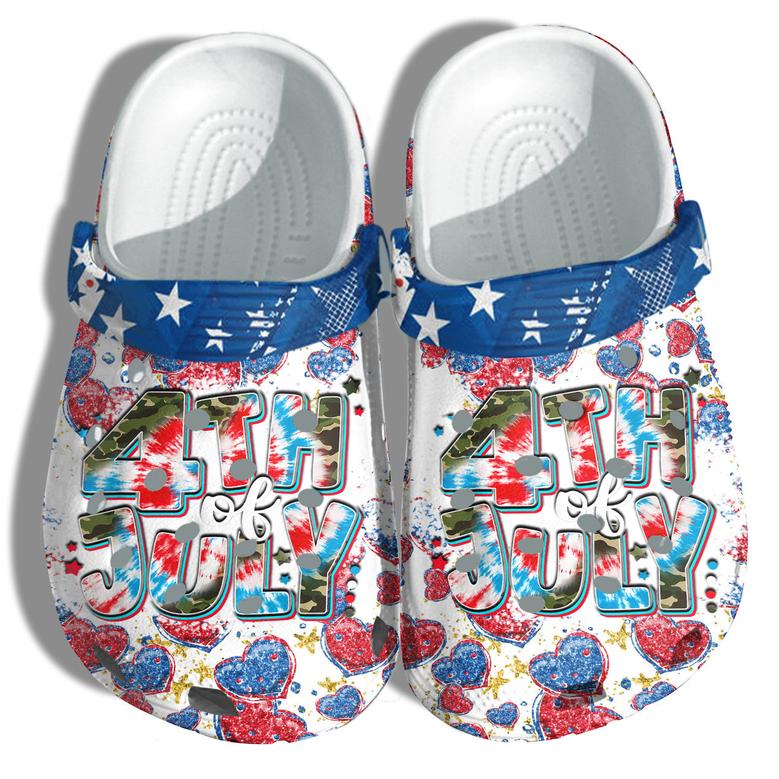 Hippie Tie Dye Camo 4Th Of July Shoes Gift Women - Thank You Veterans Heart America Flag Shoes Birthday Gift
