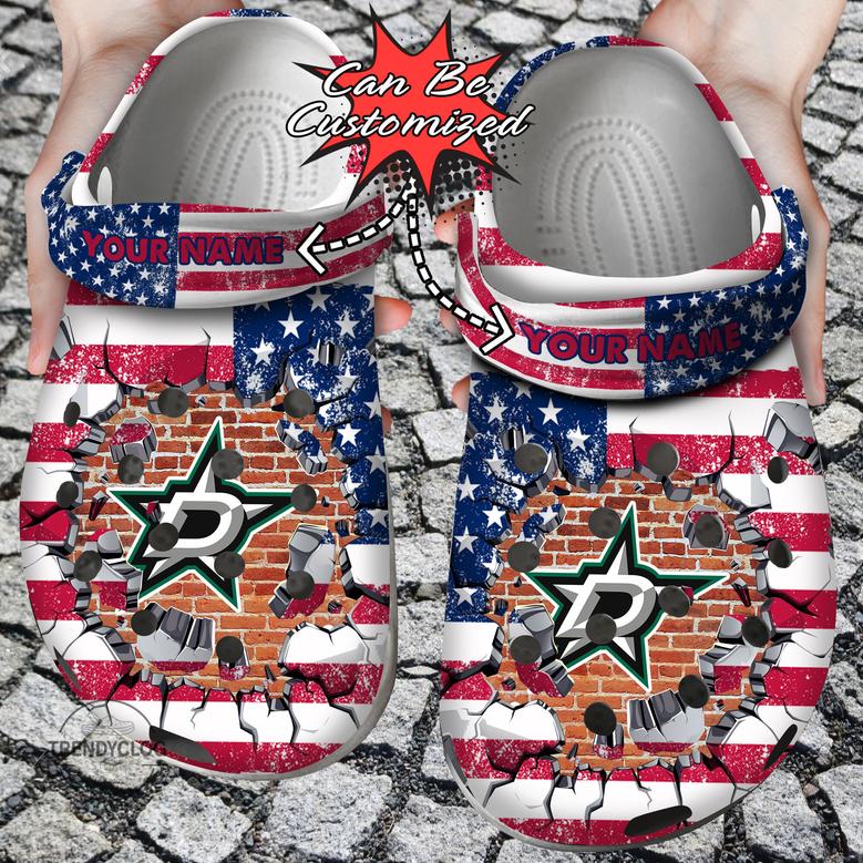 Hockey Personalized Dstars American Flag Breaking Wall Clog Shoes