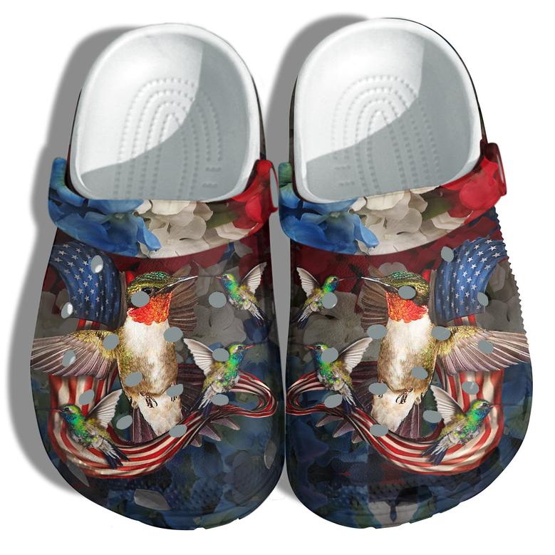 Hummingbird America Flag Shoes Gift Women - Usa Flowers Love 4Th Of July Faith Love Shoes Birthday Gift