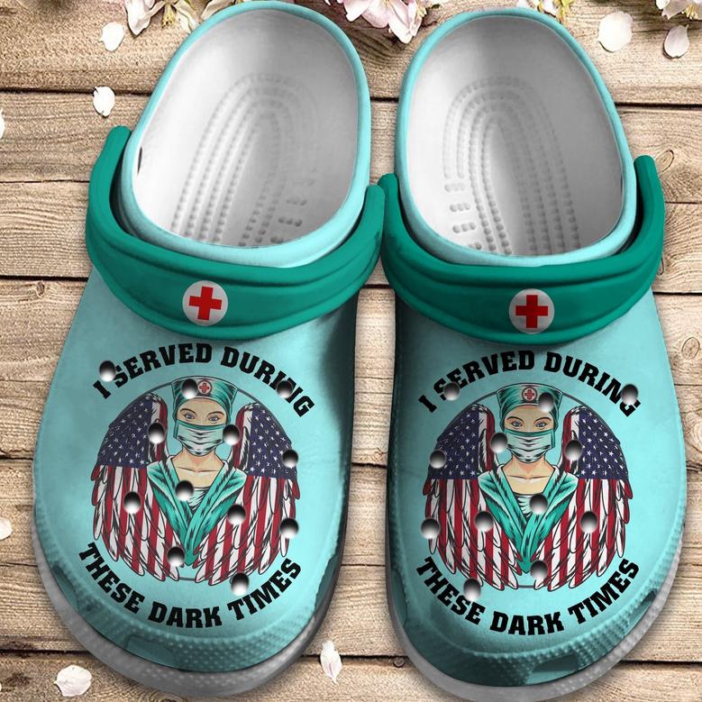 I Served During These Dark Shoes - Usa Nurse Angle Wing Clogs Gift