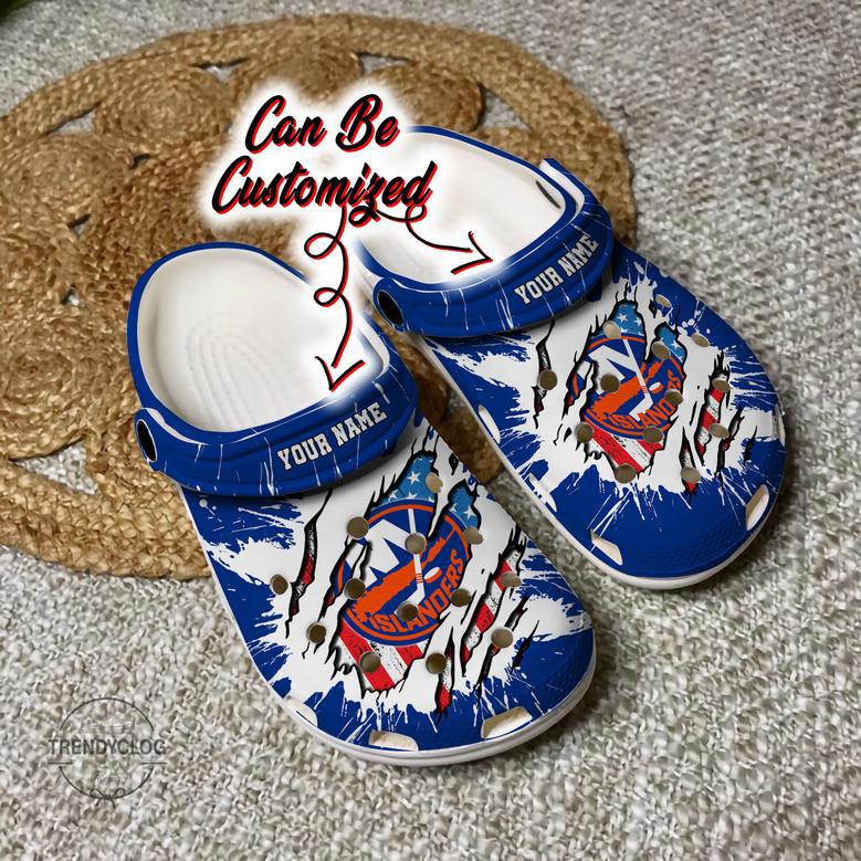 Islanders Personalized Ny Islanders Hockey Ripped American Flag Clog Shoes