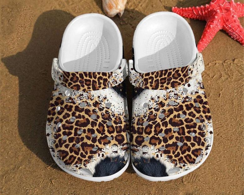 Leopard Black White Fur Cheetah Gifts Clog Shoes