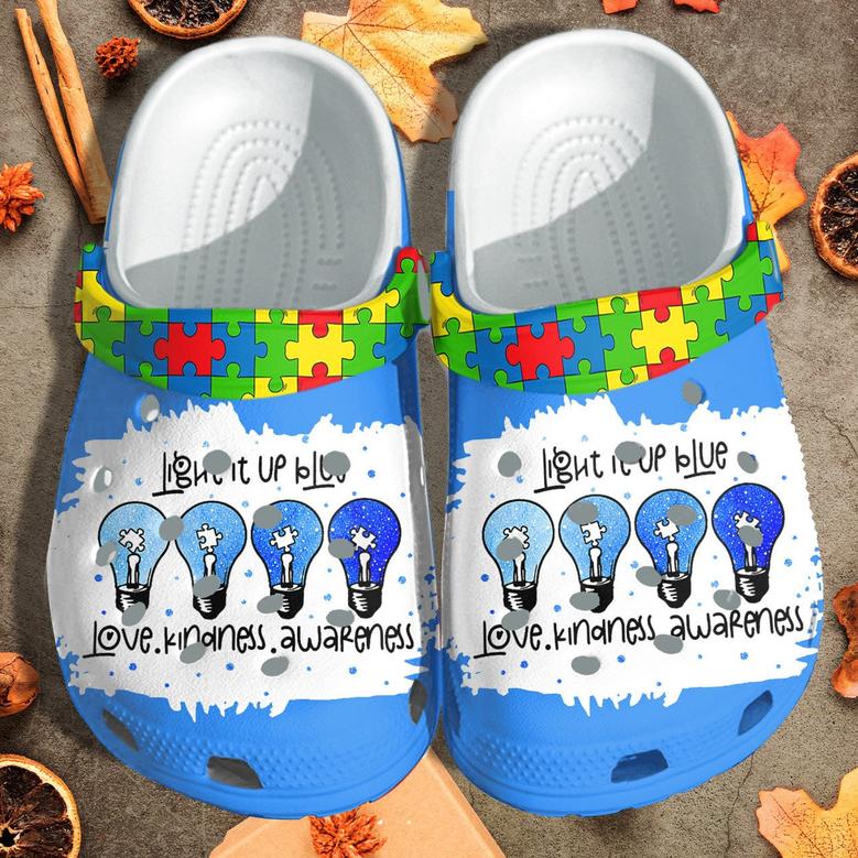 Light It Up Blue Puzzel April Autism Shoes - Love Kindnes Awareness Shoes Croc Clogs Gifts For Son Daughter