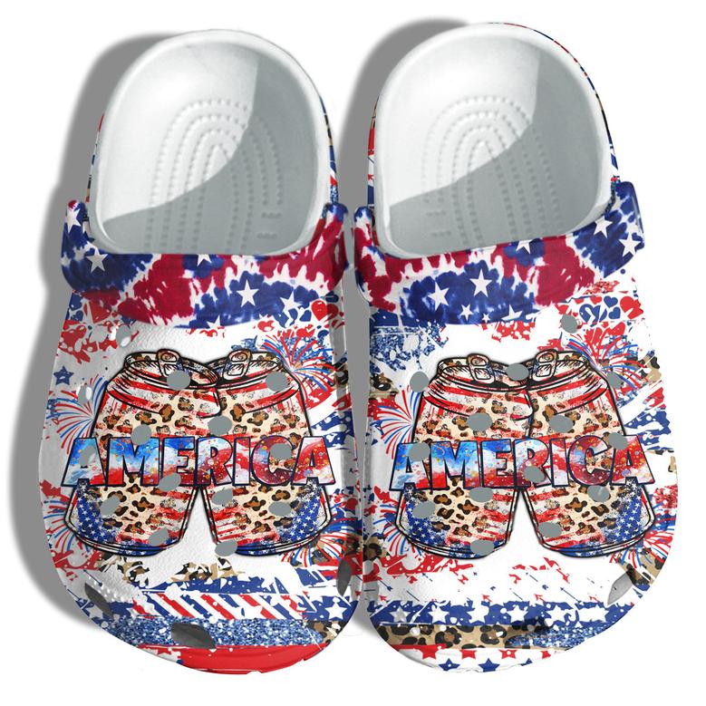 Miller Beer 4Th Of July Shoes Gift Women - Hippie Tie Dye Twinkle Party America Flag Shoes Birthday Gift