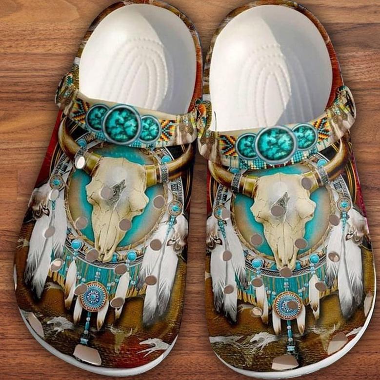Native American Bison Skull Native Dreamcatcher Clog Shoeshunter Gift Men And Women Clog Shoesshoes High Quality Rubber