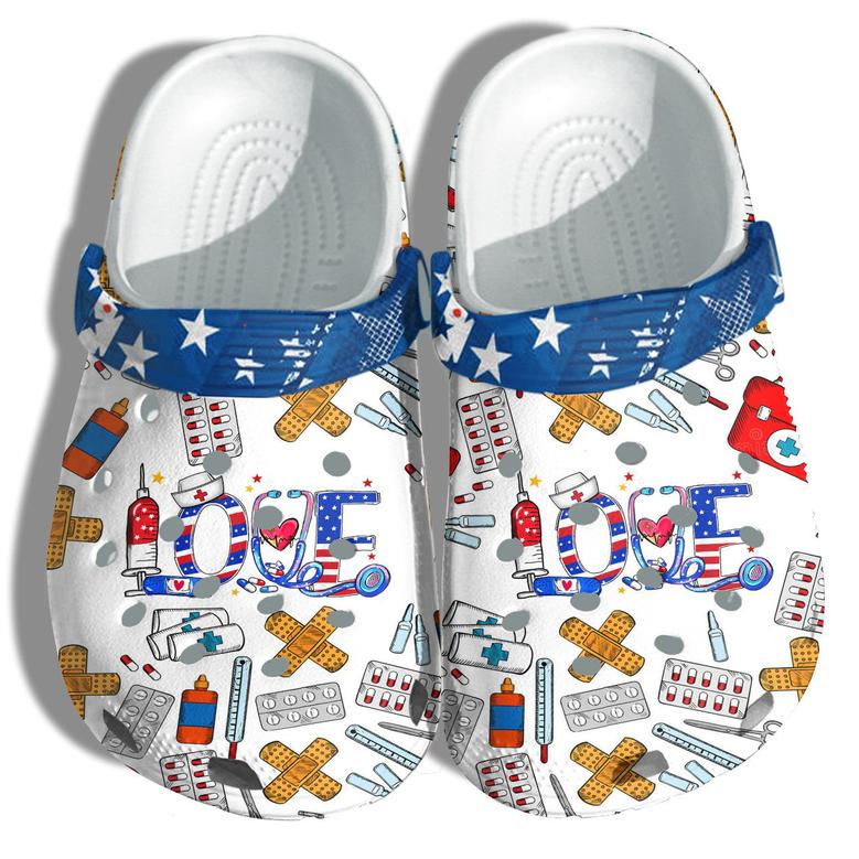 Nurse Love 4Th Of July Shoes Gift Women - Nurses Life Happy Party America Flag Shoes Birthday Gift Mommy