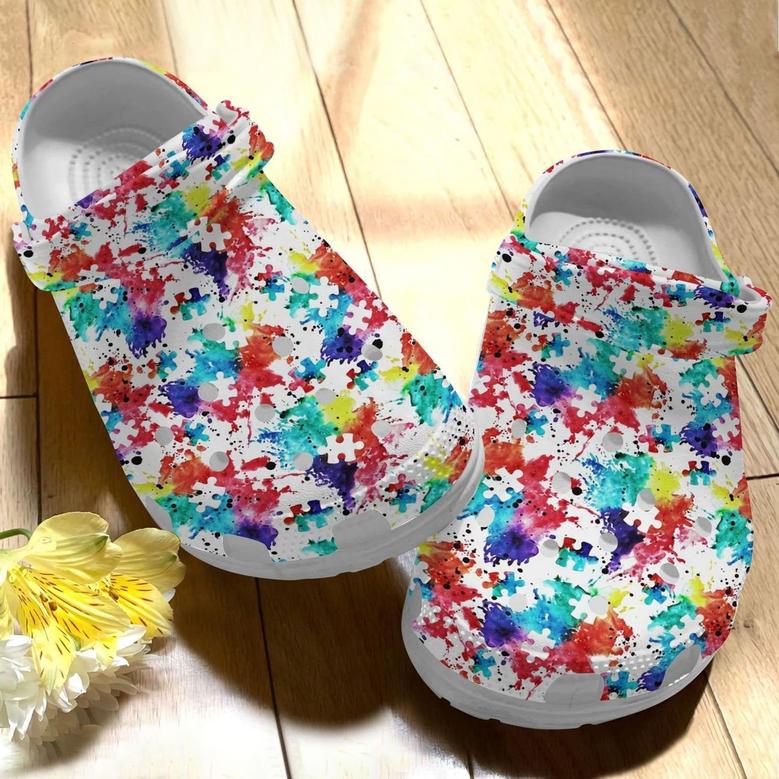 Painting Colorful Puzzle Shoes - Autism Awareness Clogs