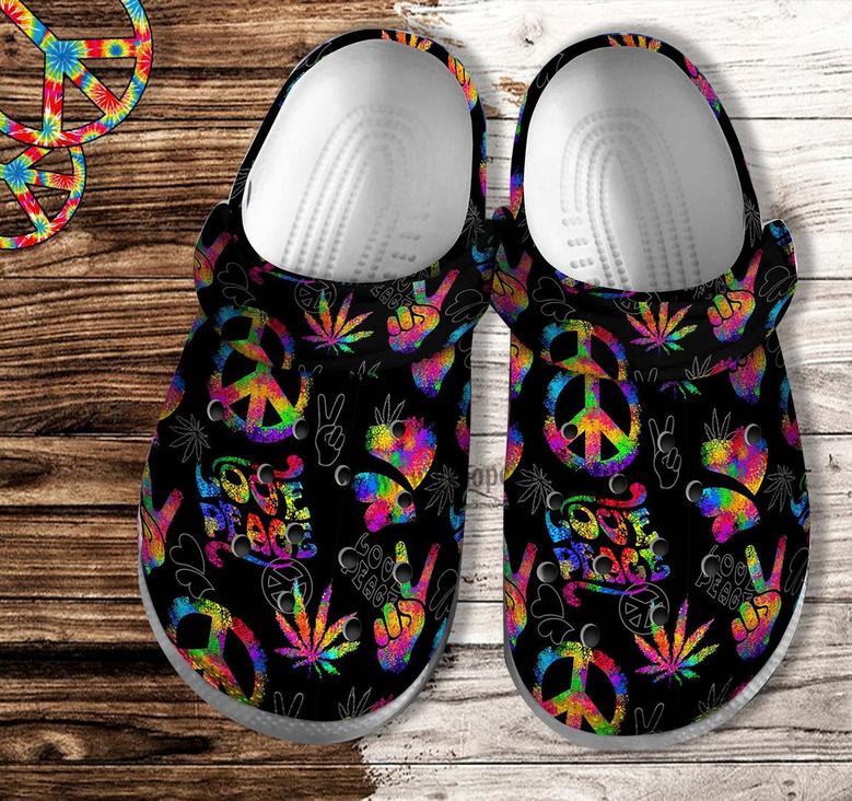 Peace Hippie Weed Funny Croc Shoes Gift Men Women- Hippie Rainbow Good Vibes Shoes Croc Clogs