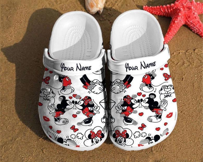 Personalized Mickey And Minnie Kiss Disney Custom Couple Mouse Clog Shoes