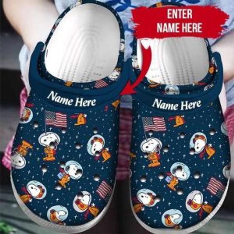 Personalized Snoopy Astronaut America Flag Patriot Crocs Crocband Clogs