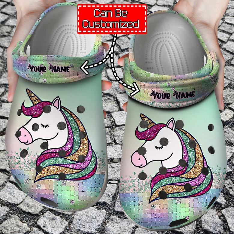 Personalized Unicorn Glitter Colorful Clog Shoes Animal