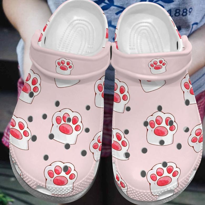 Pink Cat Foot Shoes Crocbland Clogs Birthday Gift