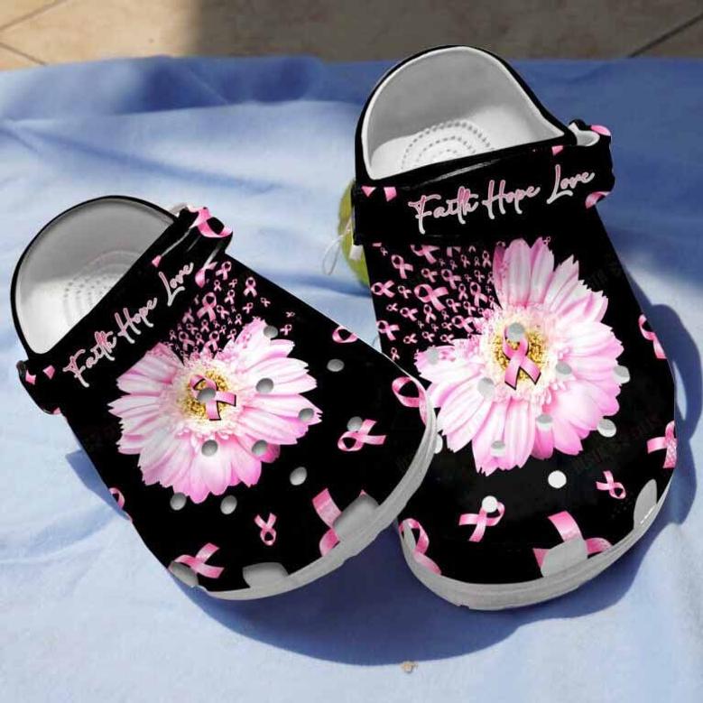 Pink Sunflower Breast Cancer Awareness Clogs Shoes Gifts For Women Girl