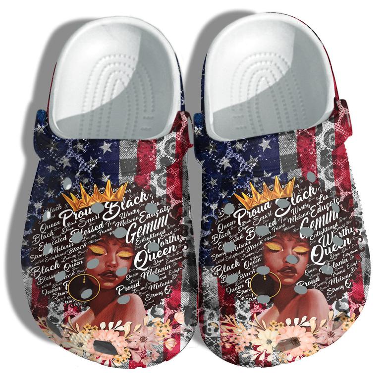 Proud Black Queen Sunflowers America Flag 4Th Of July Shoes Gift Women - Twinkle Flowers Leopard Girl America Flag Shoes Birthday Gift