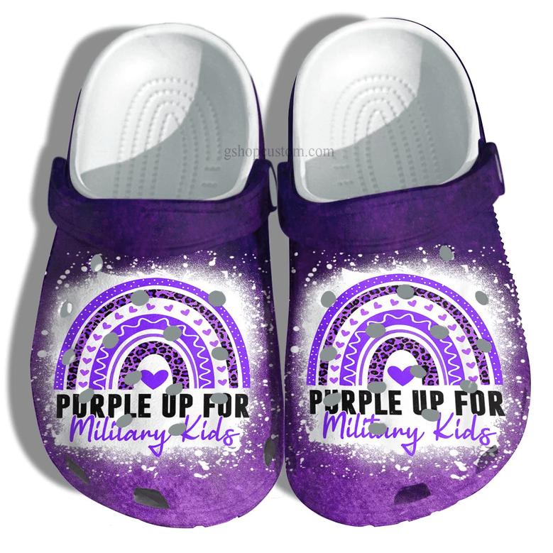 Purple Up For Military Kids Shoes For Son Daughter - Purple Rainbow Military Kid Shoes Croc Clogs