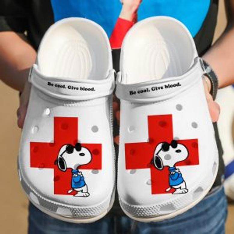 Red Cross Be Cool Give Blood Snoopy Custom Name White Clogs Shoes