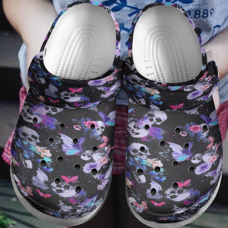 Skull Personalized Clog Custom Clog Shoescomfortablefashion Style Comfortable For Women Men Kid Print 3D Skull Butterfly