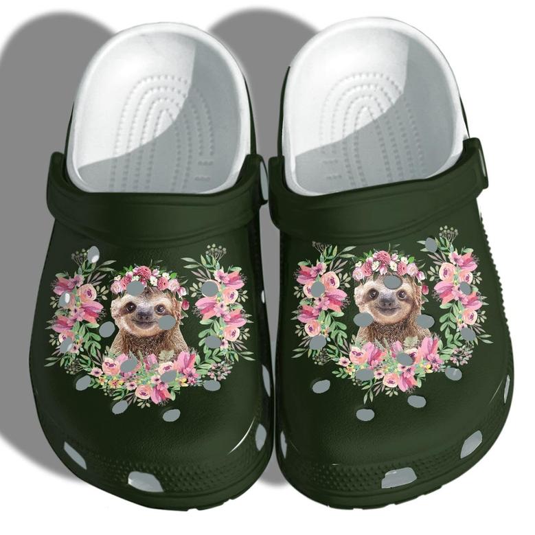 Sloth Flower Shoes Clogs Gifts For Daughter - Girl Loves Sloth Cute Custom Shoes Clogs Gifts Birthday For Women