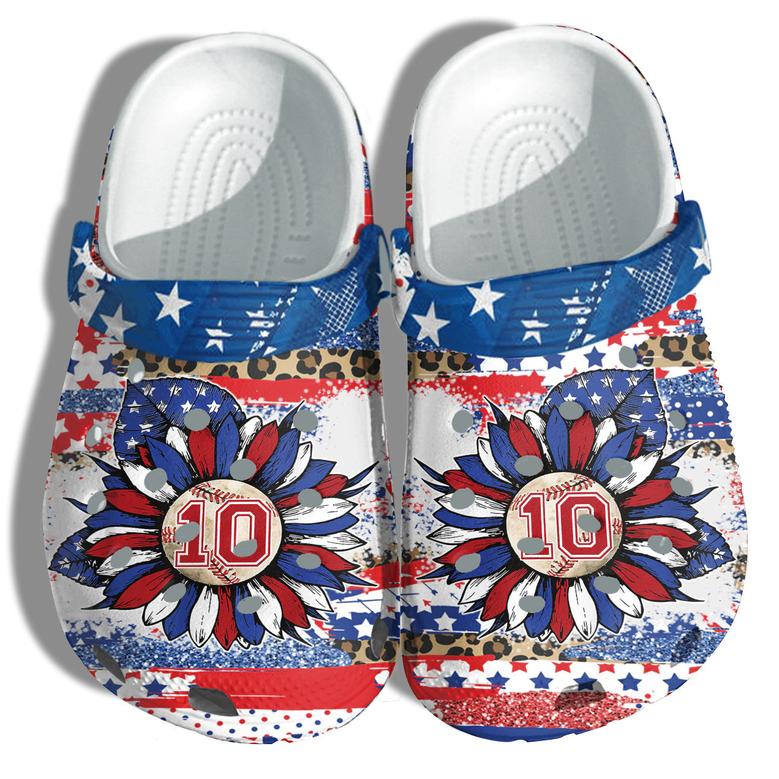 Sunflower Baseball Customized Number 10 America Flag Shoes Gift Women -Sport 4Th Of July Shoes Birthday Gift