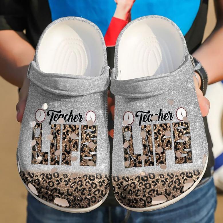 Teacher Life Leopard Glitter Crocband Clog Shoes For Men Women