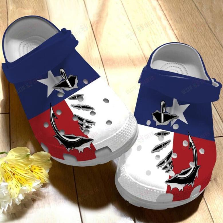 Texas Hook Fishing Shoes Clogs Gifts For Men Grandpa Father Day - Texas Houston Flag Camping Fishing Croc Shoes- Tx-Fishing66
