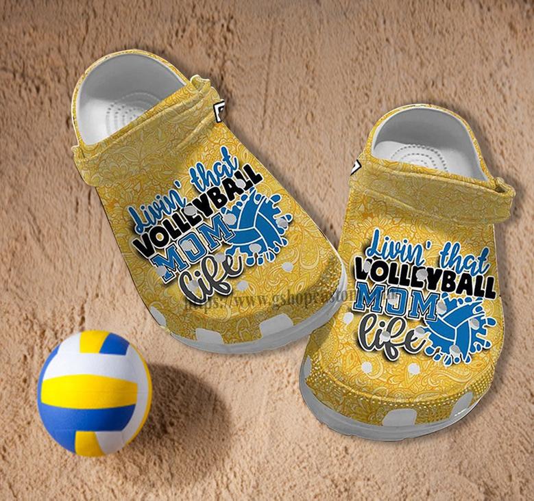 Volleyball Mom Life Shoes Birthday Gift Wife Mother Day- Volleyball Mom Boho Vintage Shoes Croc Clogs Customize
