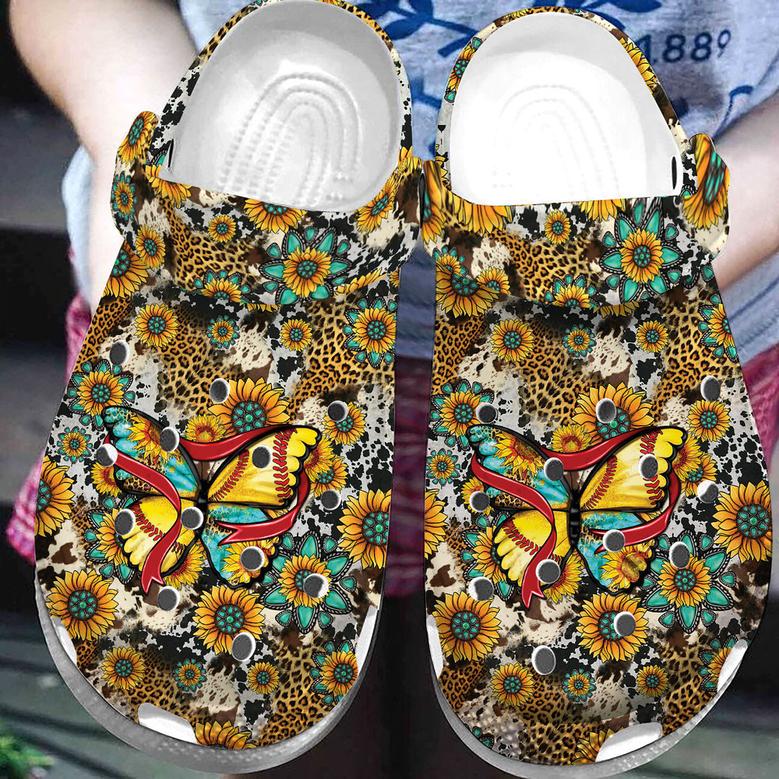 Amazing Butterfly Softball Leopards Art Clog Shoes