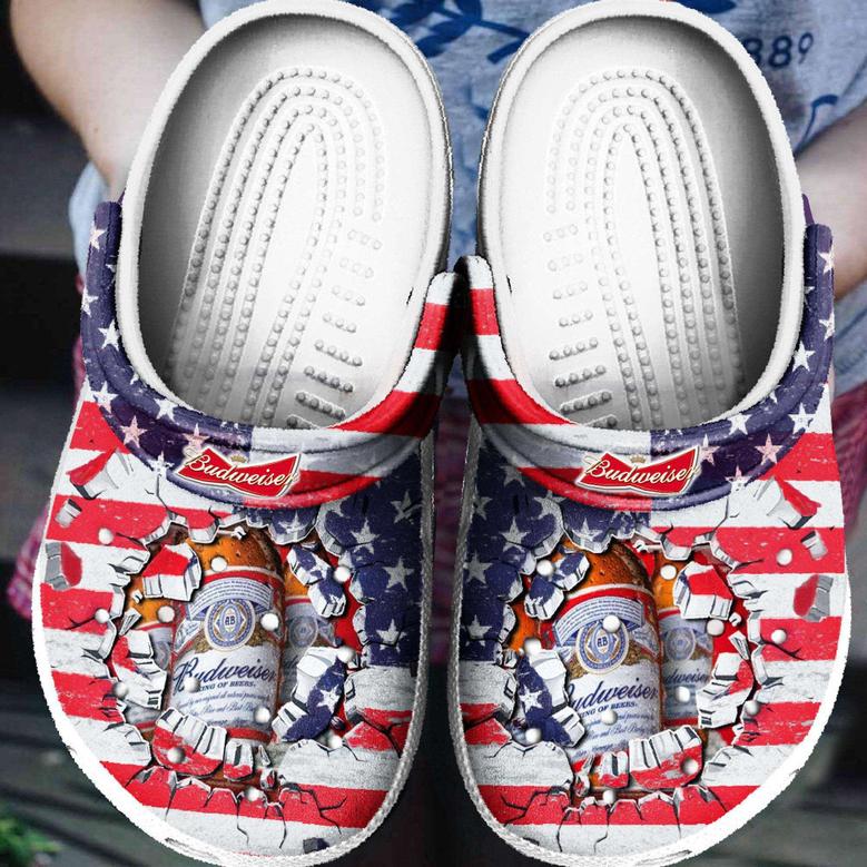 American Flag And Budweiser For Mens And Womens Classic Water Rubber Clog Shoes Comfy Footwear