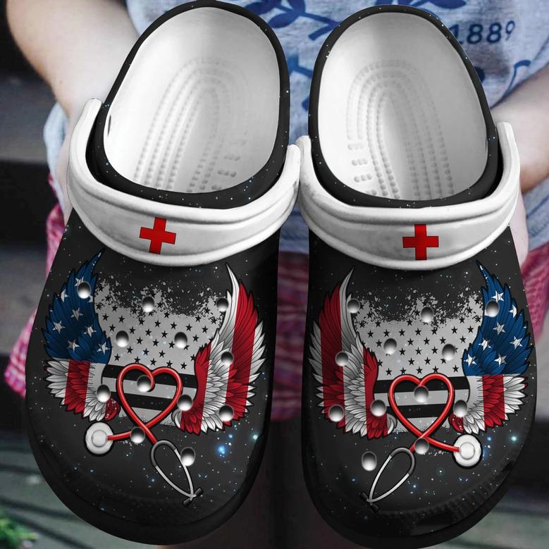 American Nurse Wings Shoes 4Th Of July - Nurse Life Custom Shoe Independence Gift For Women Men