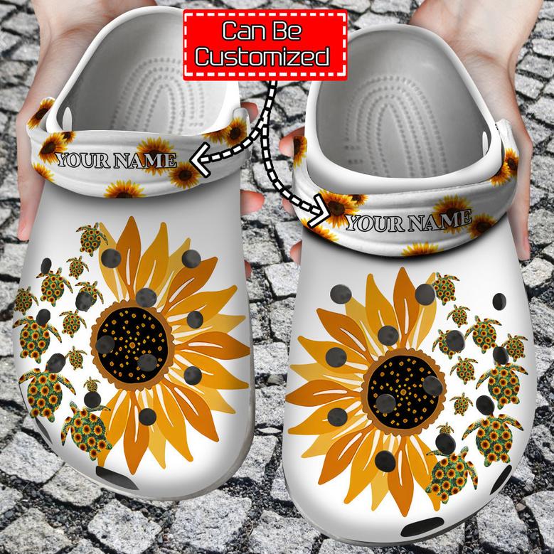 Animal Print - Turtle Sunflower Clog Shoes For Men And Women