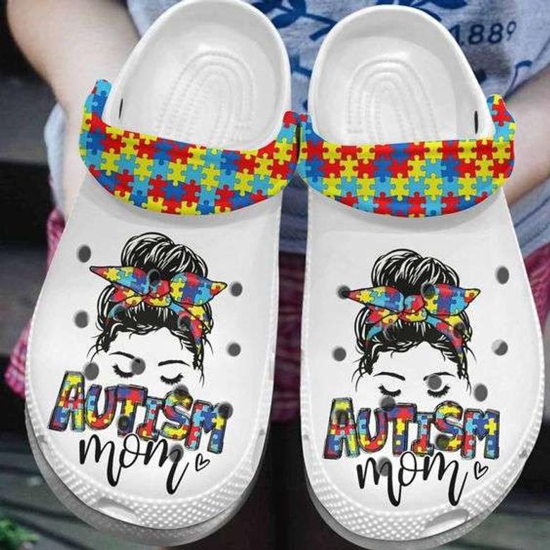 Autism Awareness Day Autism Mom Puzzle Messy Bun Crocband Clog Shoes